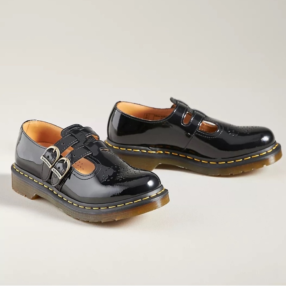Dr. Martens Black Patent Leather Mules